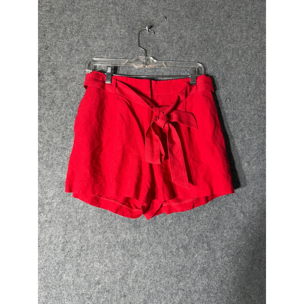 Ann Taylor Red Linen Blend High Waisted Paperbag Tie Belt Shorts Womens Size 2 - Picture 2 of 8
